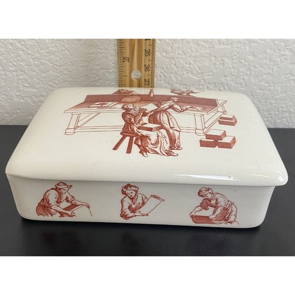 Wedgwood Wiggins Teape Group Papermakers Butter Dish 1961 Trinket Box 5" long - Picture 10 of 10